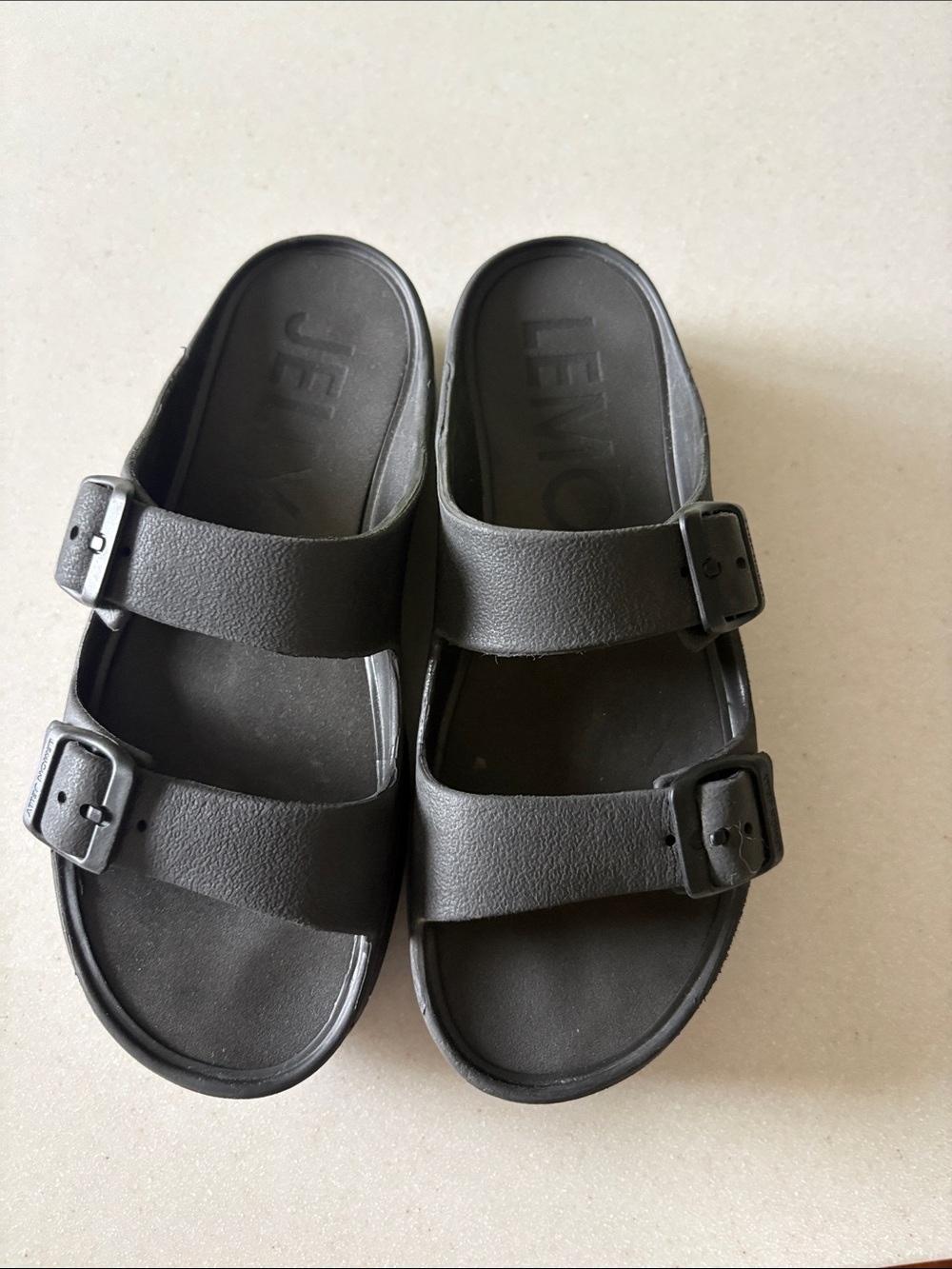 Lemon jelly Black Double-Buckle women’s Slide Sandals